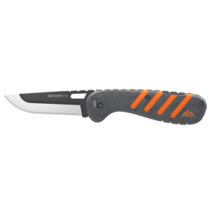 Outdoor Edge Razor HTX Knife, 3.5" Plain Stainless Steel Blade Folding Ruberized Aluminum Handle Grey/Orange - HTX35Y6C