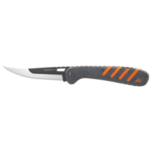 Outdoor Edge Razor HTX Knife, 5'' Plain Stainless Steel Blade Folding Ruberized Aluminum Handle Grey/Orange - HTX50Y6C
