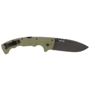 Cold Steel 5-Max Knife, 5" Folding Drop Point Plain Black Stonewashed S35VN Blade 7.13" OD Green Textured G10 Handle - CSFL50MAX