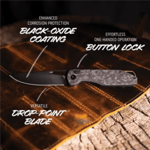 Outdoor Edge Kaytan EDC Knife, 3.3'' Black-Oxide Coated 8Cr13MoV Steel Blade Folding Solid Forged Carbon Fiber Handle Pocket Clip - KN1C