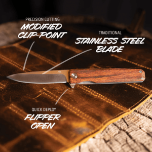 Outdoor Edge Peleus Knife, 3.1'' 8Cr13MoV Steel Blade Folding Red Rosewood Scales Liner Lock Red Pocket Clip - PL1C