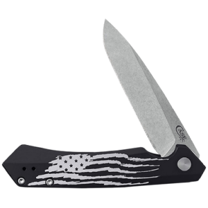 Case Kinzua Folding Spear Point Knife, 3.36'' Plain Stonewashed S35VN SS Blade Black Anodized w/US Flag Aluminum Handle - 10857