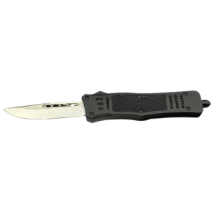 Steel River Knives Spartan Knife, OTF 3.75'' Stainless Steel Drop Point Plain Blade Black Aluminum Zinc Alloy Handle - MT620BULDP