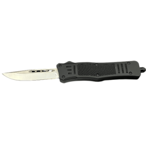Steel River Knives Spartan Knife, OTF 3.25" Stainless Steel Drop Point Blade Black Handle Includes Pocket Clip - MT618BULDP