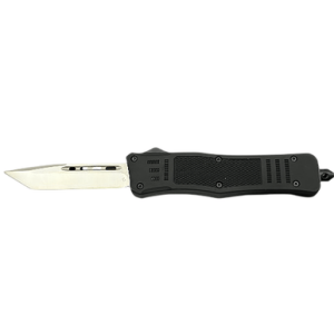 Steel River Knives Spartan Mini Knife, OTF 2.75" Stainless Steel Plain Blade Tanto 4.25" Black Aluminum Zinc Alloy Handle - MT616BULD2T