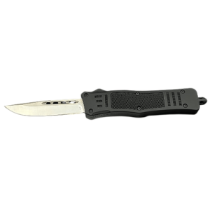 Steel River Knives Spartan Mini Knife, OTF 2.75" Stainless Steel Drop Point Plain Blade 4.25" Black Aluminum Zinc Alloy Handle - MT616BULD2DP
