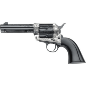 Pietta 1873 Great Western II Gambler's Royale Revolver, 4.75" Ultra Black Steel Barrel Ultra Black Engraved Cylinder Old Silver Engraved Steel Frame Black Wood Grip Exposed Hammer 45 Colt (Long Colt) - GW45GR434NMUB
