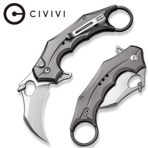Civivi Knives Incisor II Knife, 2.02" Folding Karambit Plain Black Nitro-V Steel Blade Black w/Finger Ring Aluminum Handle - C16016B-1