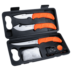 Outdoor Edge WildLite Game Processor Kit, Fixed Boning/Caper/Skinner Plain 420J2 SS Blades Blaze Orange Textured TPR Handles 5 Pieces Includes Carry Case - WL6