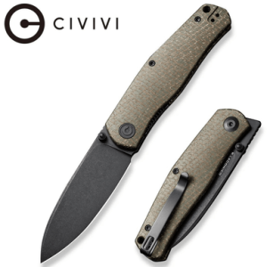 Civivi Knives Sokoke EDC Knife, 3.35" Folding Drop Point Plain Black Stonewashed 14C28N Steel Blade Green Textured Burlap Micarta Handle - C22007-2