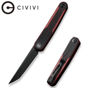 Civivi Knives KwaiQ Knife, 2.97" Folding Plain Black Stonewashed Nitro-V Steel Blade Black/Burgundy Textured G10 Handle - C23015-1