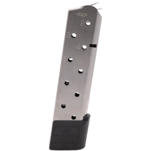 CMC Products Power Mag 10rd 45 ACP Fits 1911 Government Stainless Steel w/ Black Base Pad