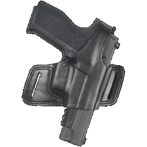 Bianchi 15718 Black Widow OWB Size 14 Black Leather Belt Slide Fits Glock 17 Fits Glock 19 Fits Glock 22 Right Hand