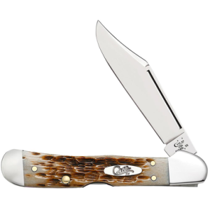 Case 00133 CopperLock Mini 2.72" Folding Clip Point Plain Mirror Polished Tru-Sharp SS Blade/Peach Seed Jigged Amber Bone Handle
