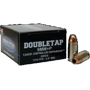 DoubleTap Ammunition 9MM124HP20 9mm+P 124gr Controlled Expansion JHP 20 Rounds