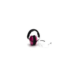 Pyramex VGCOMBO210 Low-Profile Combo Kit Scratch Resistant Clear Lens & Frame with Rubber Temple Tips Pink Low-Profile Earmuffs