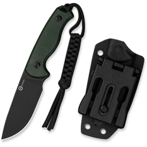 CIVIVI Timberbark FIXED Green Canvas Micarta Handle (3.2"" Black Stonewashed 14C28N Blade) C23094-3, With 1PC Black Lanyard, Black Kydex Sheath & T-Clip