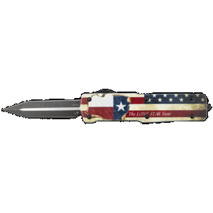 Templar Knife LZTX121 Premium Weighted Large 3.55" OTF Dagger Plain Black Oxide Stonewashed Powdered D2 Steel Blade/5.25" Red/White/Blue w/"The LONE STAR State" Aluminum Zinc Alloy Handle