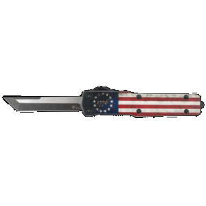 Templar Knife MZBRF221 Premium Weighted Slim 3.16" OTF Tanto Plain Black Oxide Stonewashed Powdered D2 Steel Blade/4.93" Betsy Ross Flag Aluminum Zinc Alloy Handle