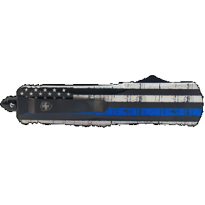 Templar Knife LBTB131 Back The Blue Gen II Large 3.50" OTF Dagger Plain Black 440C SS Blade Blue/White/Black Zinc Aluminum Alloy Handle Features Glass Breaker/Pocket Clip