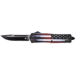 Templar Knife LUS331 US Flag Gen II Large 3.50" OTF Drop Point Plain Black Oxide Stonewashed 440C SS Blade/ 5.25" US Flag Aluminum Handle Features Glass Breaker Includes Pocket Clip/Sheath