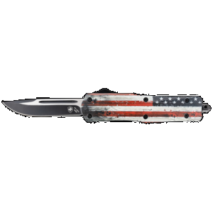 Templar Knife LWUS331 Wood US Flag Gen II Large 3.50" OTF Drop Point Plain US Flag Painted Wood Grain Aluminum Handle Features Glass Breaker/Pocket Clip