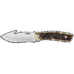 Camillus 19247 Western Crosstrail 4.25" Fixed Gut Hook Plain Silver 420 Steel Titanium Bonded Blade, Stag/Antler Delrin Handle, Includes Belt Loop/Sheath