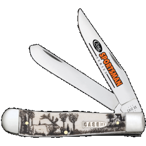 Case 81222 Trapper Sportsman Folding Clip Point/Spey Plain Mirror Polished Tru-Sharp SS Blade/Elk Embellished Natural Bone Handle