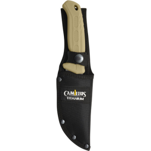 Camillus 19156 Roto 4" Fixed Drop Point/Gut Hook Plain Satin 420 Steel Titanium Bonded Blade, Tan PP/TPR Handle