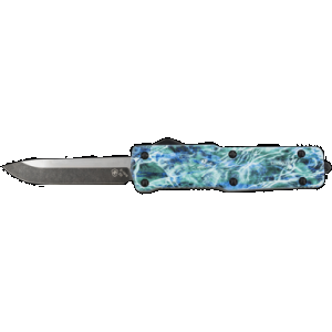 Templar Knife SZMOS321 Premium Weighted Small 3" OTF Drop Point Plain Black Oxide Stonewashed Powdered D2 Steel Blade/4.50" Mossy Oak Seafoam Aluminum Zinc Alloy Handle