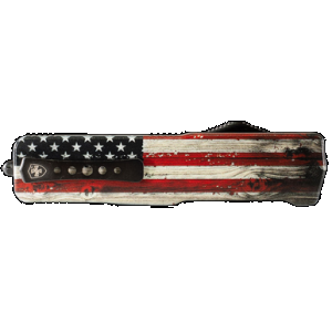 Templar Knife MZWUS121 Premium Weighted Small 3" OTF Dagger Plain Black Oxide Stonewashed Powder Coated D2 Steel Blade, 4.50" Painted Wood Grain US Flag Aluminum Zinc Alloy Handle