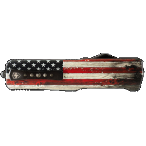 Templar Knife Premium Weighted Wood US Flag Slim 3" OTF Tanto Plain Black Oxide Stonewashed Powder Coated D2 Steel Blade, 4.50" Painted Wood Grain US Flag Aluminum Handle