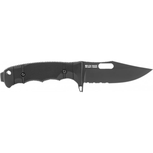 S.O.G SOG-17-21-01 Seal FX 4.30\" Fixed Clip Point Part Serrated Black Cerakote CPM S35VN SS Blade/Black GRN/SS Handle Includes Sheath