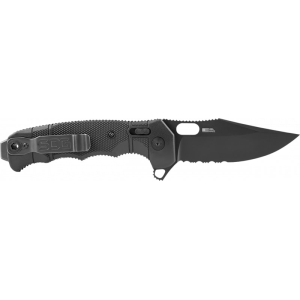 S.O.G SOG-12-21-05 Seal XR 3.90\" Folding Clip Point Part Serrated Black Cerakote S35VN SS Blade/Black GRN Handle Includes Belt Clip