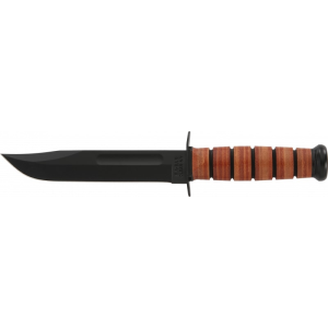 Ka-Bar 1217 USMC Fight/Utility 7\" Fixed Clip Point Plain Black 1095 Cro-Van Blade Brown Leather Handle Includes Sheath