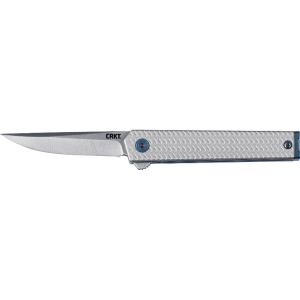 CRKT 7081 CEO Microflipper 2.36\" Drop Point Plain Satin 12C27 Sandvik Blade/Silver Textured w/Blue Liner & Accents Aluminum Handle Includes Pocket Clip - Columbia River Knife