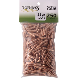 TOP Brass LLC JB1000-PD-250 Pull-Down .223 dia 55 GR 250 Full Metal Jacket Boat Tail (FMJBT)