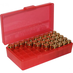 MTM Case-Gard P503829 Case-Gard P-50 Multi-Caliber Handgun Clear Red Polypropylene 50rd