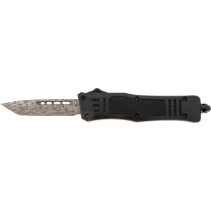 Steel River Knives MT616BDP Spartan Mini 2.75\" OTF Tanto Plain Laser Etched Damascus 440C SS Blade/4.25\" Black Aluminum Zinc Alloy Handle