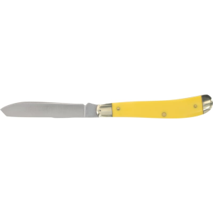 Old Timer Gunstock Trapper Folding Knife 1180011, Knives, 3\" Stainless Steel Clip/Spey Blades, Yellow Handle.