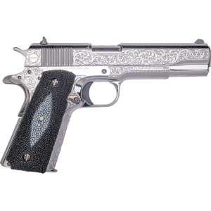 CNC Firearms Colt 1911 Tuxedo CNCTUX38 Pistol 38 Super 5\" 9+1 Semi-Auto, Stingray Grip, High Polish DLC