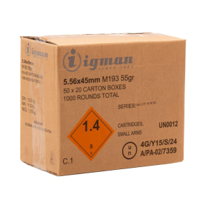 Igman - 5.56x45 - M193 - 55 Grain - Full Metal Jacket, Brass Cased, Boxer Primed, Non-Magnetic, Non-Corrosive - 3180 FPS -1000 Rounds - IGM193-CASE