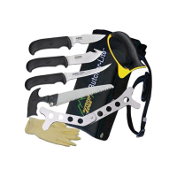 Outdoor Edge BL1 Butcher Lite Knife Set 3\" Caping/4.25\" Gut Hook/6\" Boning & Saw 420 Stainless 8 Piece Set Synthetic Rubber Black