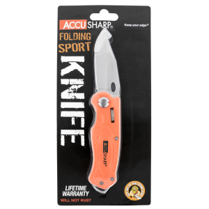 AccuSharp 709C Sport 3 Folding Plain Stainless Steel Blade/Blaze Orange Anodized Aluminum Handle Includes Belt Clip 709C