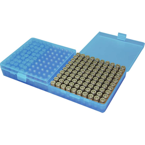 MTM Flip Top Ammo Box 380 ACP, 9mm Luger 200-Round Plastic Clear Blue