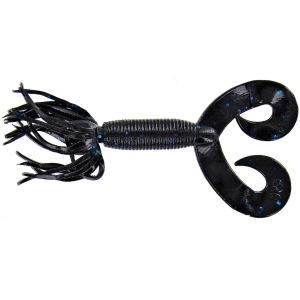 Yamamoto 4" Double Tail Hula Grub Black W/Lg Blue Flk