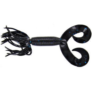 Yamamoto 5" Double Tail Hula Grub Black W/Lg Blue Flk