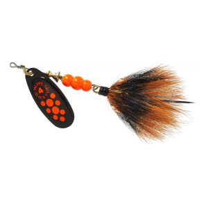Mepps Aglia Black Fury Dressed Inline Spinner 1/3oz Gray & Orange Tail Fluorescent Red Dot Blade