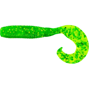 Yamamoto Single Tail Grub Chartreuse W/Large Green & Chartreuse Flake
