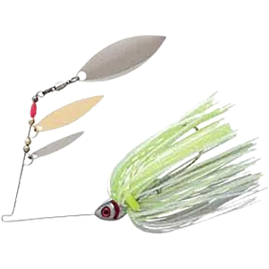 BOOYAH Mini Shad Triple Willow Spinnerbait 3/16oz Silver Chartreuse Nickel/Gold